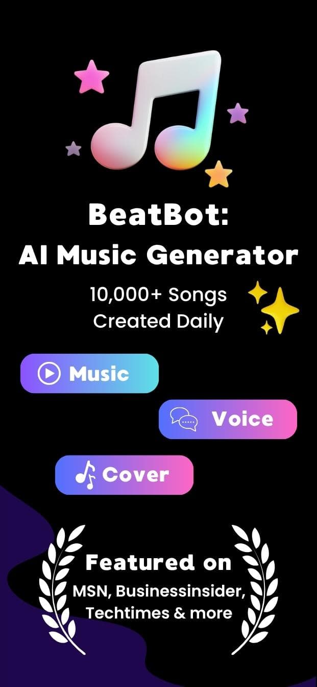 BeatBot AI Music Generator app showing prompt to music creation on mobile